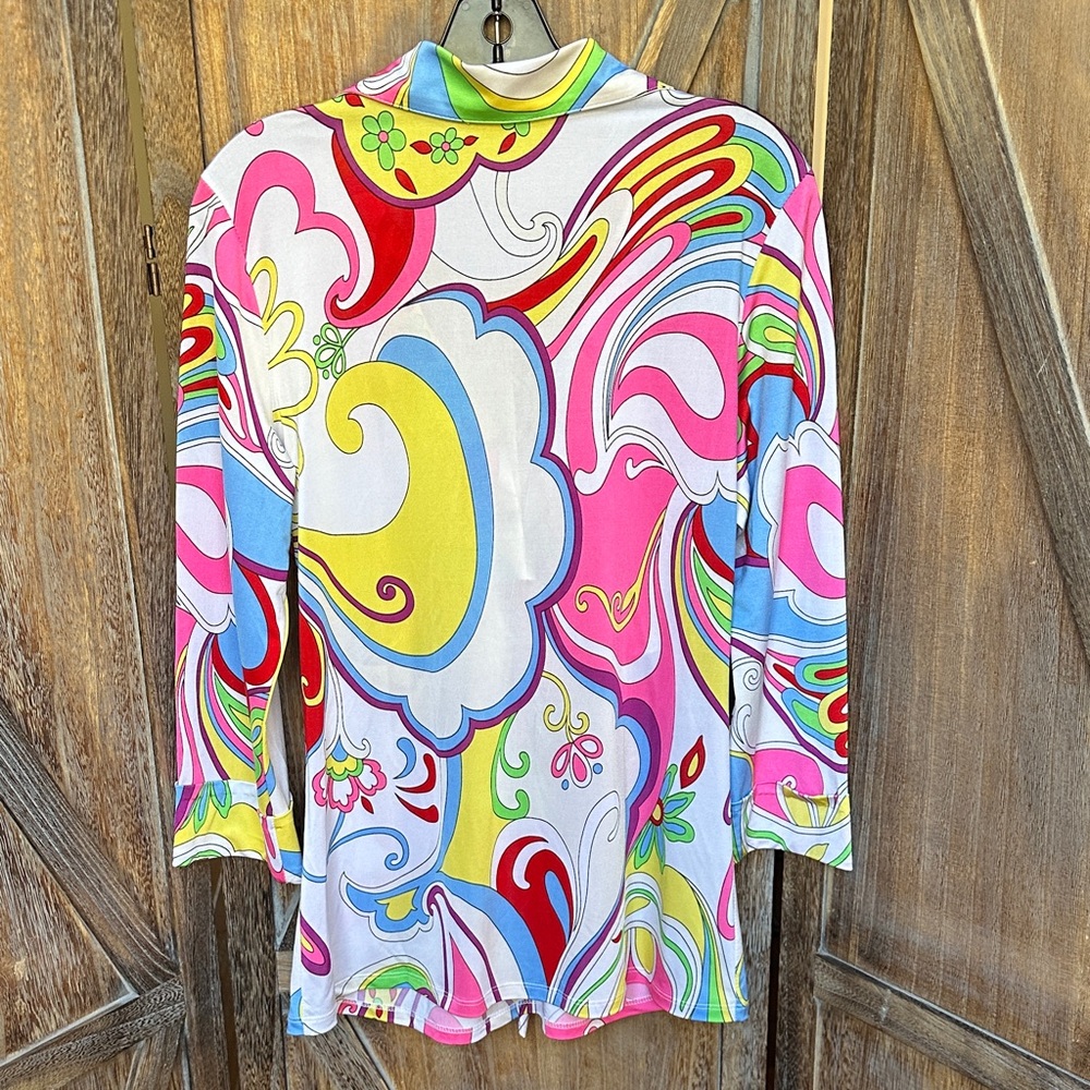 Mesmerize Colorful Floral Tie-Front Blouse Made in US - Picture 3 of 12